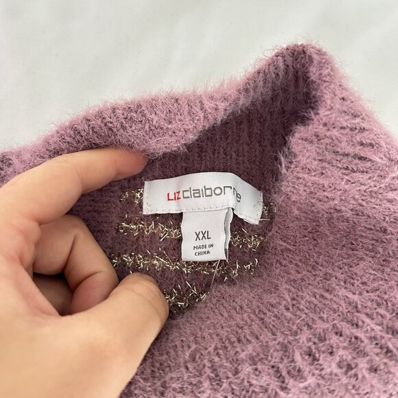 NWT Liz Claiborne Womens Medium Purple Pullover Knit Sweater Sparkly Metallic - Picture 2 of 8